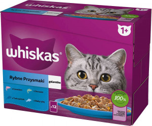 WHISKAS želé sáčky, příchutě: Vlhké krmivo pro kočky: bílá ryba, treska, losos, tuňák - 12x85g
