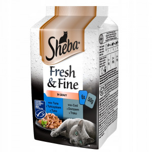 SHEBA Fresh Fine Tuna and cod in gravy - mokré krmivo pro kočky - 6x50g
