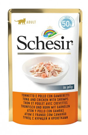 SCHESIR in jelly Tuna and chicken with shrimps - mokré krmivo pro kočky - 50 g