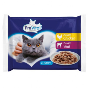 PREVITAL Chicken and veal in gravy - mokré krmivo pro kočky - 4 x 100g
