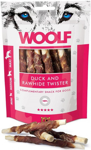 WOOLF Duck rawhide twister - pamlsek pro psy - 100g