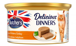 BUTCHER'S Delicious Dinners Chicken with turkey - mokré krmivo pro kočky - 85 g 