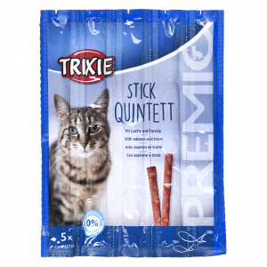 Snacks Premio Sticks-černý losos se pstruhem-suché krmivo pro kočky-5x5g