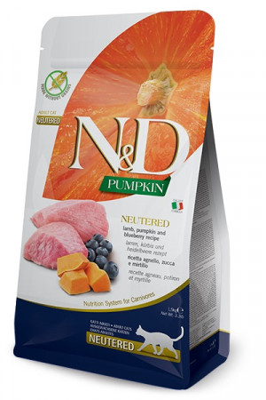 FARMINA N&D Pumpkin Cat Lamb and Blueberry Neutered Adult - suché krmivo pro kočky - 1.5 kg 