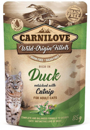 CARNILOVE CAT POUCH Mokré krmivo pro kočky Kachna, Catnip 85 g
