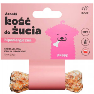 AZANKI Hypoalergenní kost z jelení kůže s králíkem a probiotikem Puppy - pochoutka pro psa - 10 cm