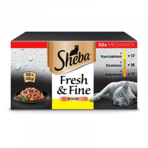 Sáčky SHEBA v omáčce s drůbeží příchutí - vlhké krmivo pro kočky - 50x50 g 