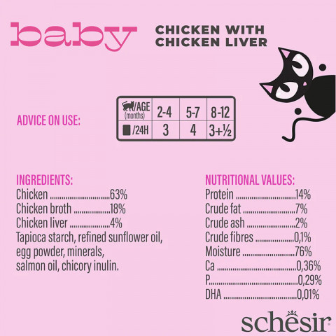 SCHESIR Baby Chicken s játry ve vývaru - mokré krmivo pro koťata - 70g - Fotogalerie 4