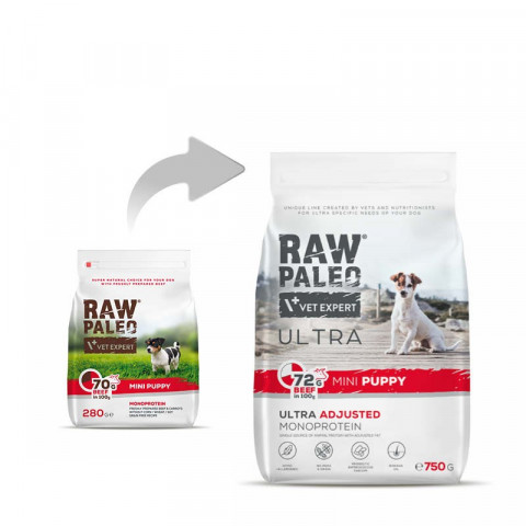 RAW PALEO Ultra Mini Puppy Beef - suché krmivo pro štěňata malých plemen - 750 g - Fotogalerie 6