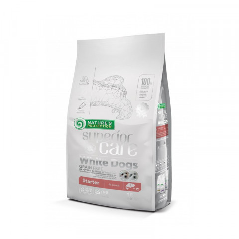 NATURE'S PROTECTION Superior Care White Dogs Starter Losos bez obilovin - suché krmivo pro štěňata s bílou srstí - 10 kg - Fotogalerie 1