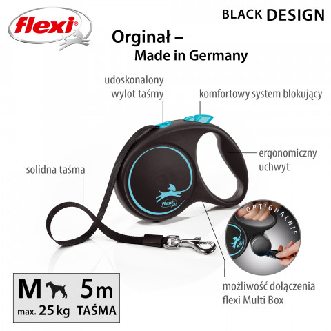Flexi Automatické vodítko Black Design M 5 m, Modrá - Fotogalerie 6