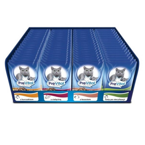 PREVITAL Cat Food Mix 4 Příchutě Kuře, Telecí, Losos, Drůbež – mokré krmivo pro kočky – 96 x 100 g - Fotogalerie 6
