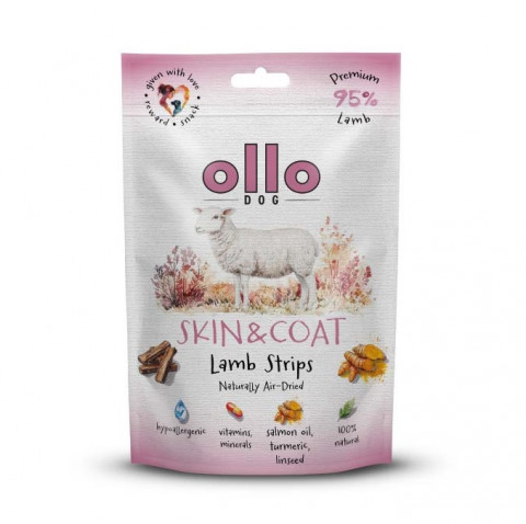 OLLO Air-Dried Skin & Coat Lamb strips - pamlsek pro psa - 80g - Fotogalerie 1