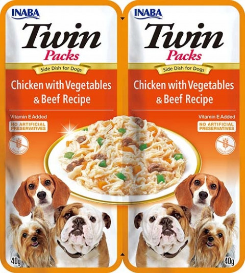 INABA Dog Twin kuřecí se zeleninou a hovězím v bujónu – pochoutka pro psy – 2x40g - Fotogalerie 1