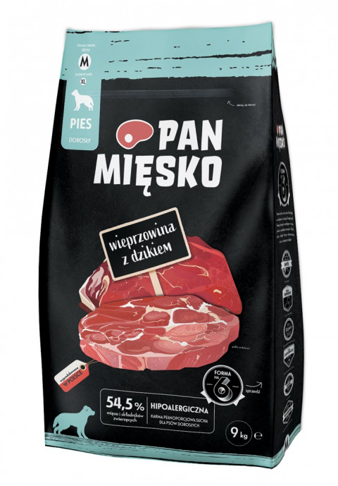 PAN MIĘSKO Pork with wild boar M - suché krmivo pro psy - 9kg - Fotogalerie 1