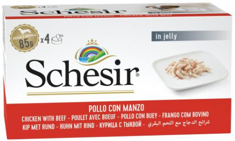 SCHESIR Chicken with beef in jelly - vlhké krmivo pro psy - 4 x 85g - Fotogalerie 1