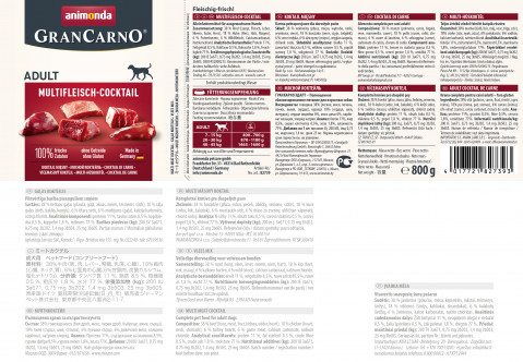 animonda GranCarno multi meat cocktail Hovězí, Kuřecí maso, Hra, Srdce, Turecko Dospělý jedinec 800 g - Fotogalerie 2