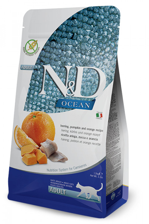 FARMINA N&D Ocean Herring, Pumpkin & Orange Adult - suchá karma pro kočku - 1,5kg - Fotogalerie 1
