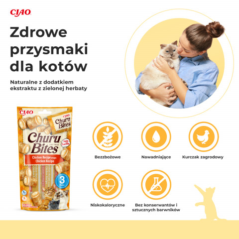 INABA Churu Bites Chicken recipe wraps - pamlsek pro kočky - 3x10 g - Fotogalerie 7