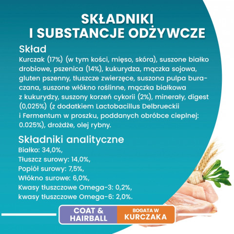 PURINA One Bifensis Coat & Hairball Chicken - suché krmivo pro kočky - 800 g - Fotogalerie 5