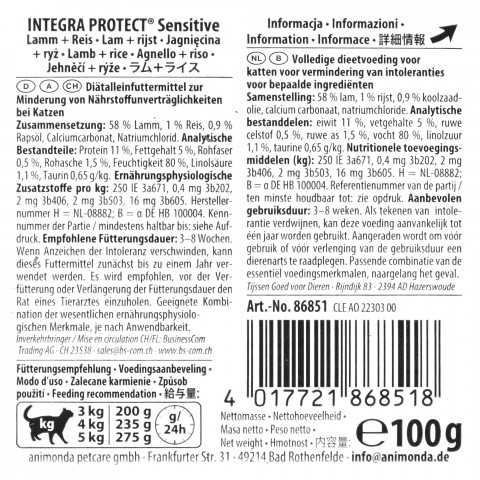 ANIMONDA Integra Protect Sensitive Lamb with rice - mokré krmivo pro kočky - 100g - Fotogalerie 2