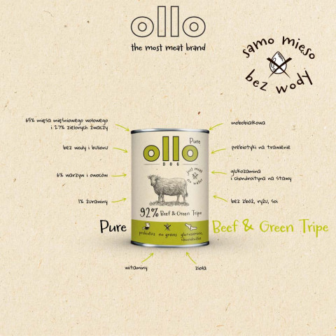 OLLO Pure Beef and Green tripe - vlhké krmivo pro psy - 400g - Fotogalerie 6