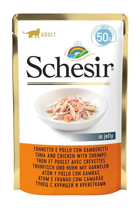SCHESIR in jelly Tuna and chicken with shrimps - mokré krmivo pro kočky - 50 g - Fotogalerie 1