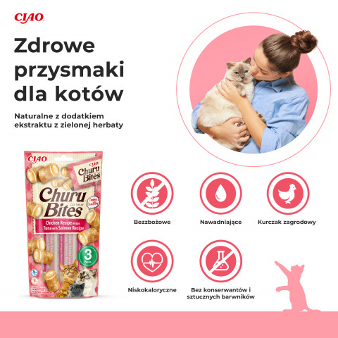 INABA Churu Bites Kuře s tuňákem a lososem - pamlsek pro kočky - 3x10 g - Fotogalerie 7