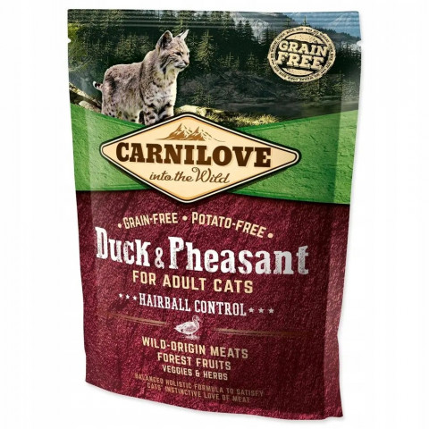 CARNILOVE Cat Hairball Control Kachna a Bažant - suché krmivo pro kočky - 400 g - Fotogalerie 1