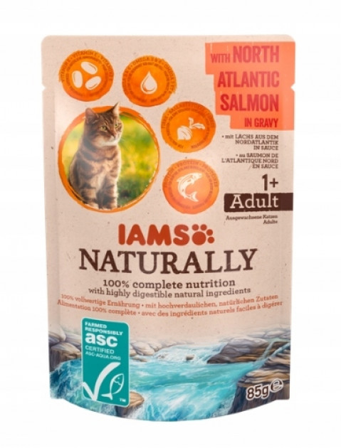 IAMS Naturally Adult with North Atlantic salmon in gravy - mokré krmivo pro kočky - 85g - Fotogalerie 1