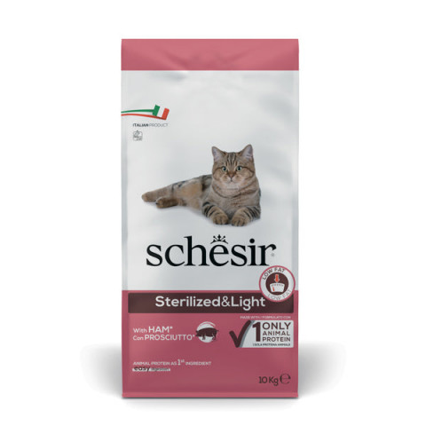 SCHESIR Adult Sterilized & Light with ham - suché krmivo pro kočky - 10kg - Fotogalerie 1