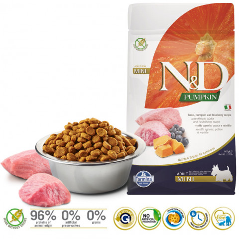 FARMINA N&D Pumpkin Dog Lamb & Blueberry Adult Mini - suché krmivo pro psy - 800 g - Fotogalerie 2