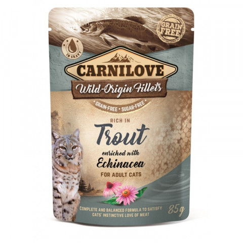 CARNILOVE CAT POUCH Mokré krmivo pro kočky Pstruh, Echinacea 85 g - Fotogalerie 1