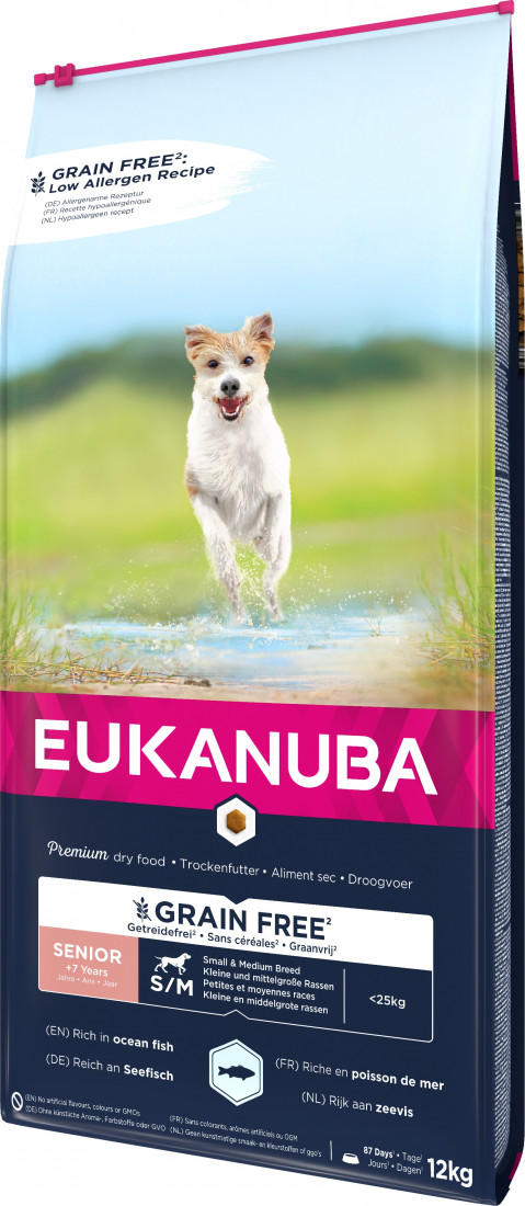EUKANUBA Grain Free Senior small/medium breed, Ocean fish - suché krmivo pro psy - 12 kg - Fotogalerie 3