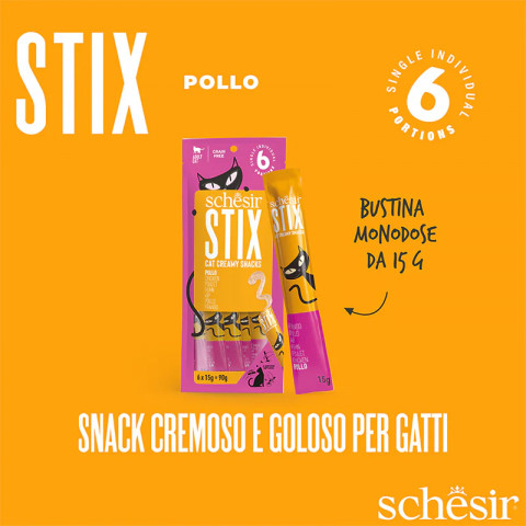 SCHESIR Stix kuřecí krém - pochoutka pro kočky - 6x15g - Fotogalerie 3