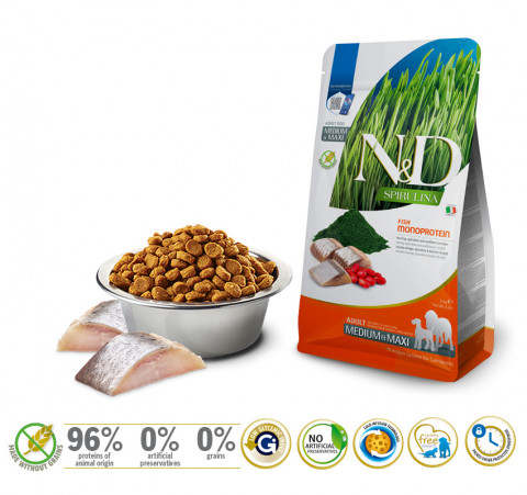 FARMINA N&D Spirulina Herring Adult Med/Maxi - suché krmivo pro psy - 7 kg - Fotogalerie 2