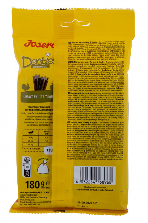 JOSERA Denties Turkey with apple - pochoutka pro psy - 180g - Fotogalerie 3