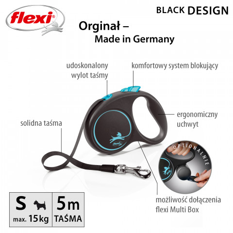 Flexi Automatické vodítko Black Design S 5 m, Modrá - Fotogalerie 4