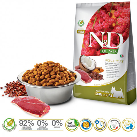 FARMINA N&D Quinoa Dog Skin&Coat Duck, Coconut Adult Mini - suché krmivo pro psy - 800 g - Fotogalerie 2
