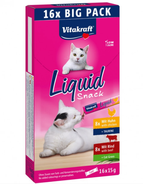 VITAKRAFT Cat Liquid-Snack with beef and chicken - pamlsek pro kočky - 16 x 15g - Fotogalerie 1