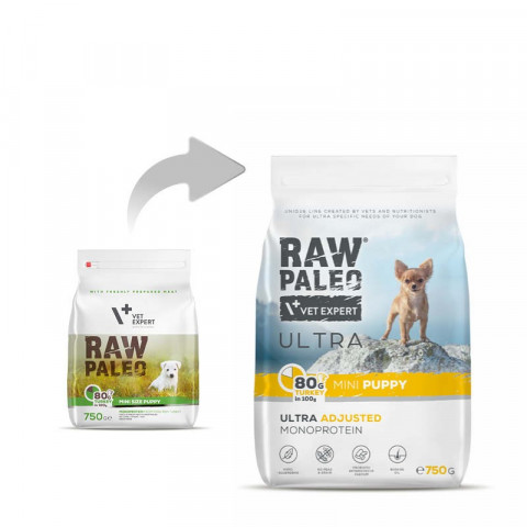 RAW PALEO Ultra Mini Puppy Turkey - suché krmivo pro štěňata - 750 g - Fotogalerie 5