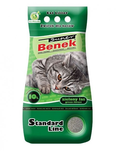 SUPER BENEK STANDARD Kočičí stelivo Bentonitová drť Zelený les 10 l - Fotogalerie 1