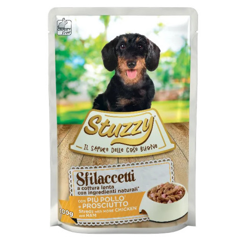 STUZZY Sfilaccetti Kuře se šunkou - mokré krmivo pro psy - 100g - Fotogalerie 1