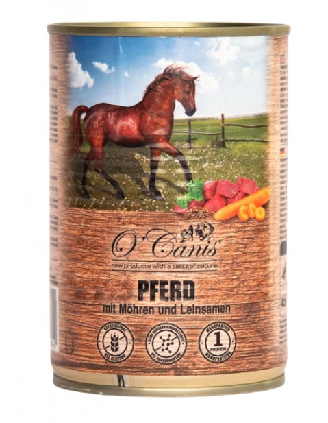 O'CANIS Horse meat with vegetables and linseed - Mokré krmivo pro psy - 400 g - Fotogalerie 1