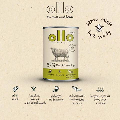 OLLO Pure Beef and Green tripe - vlhké krmivo pro psy - 400g - Fotogalerie 7