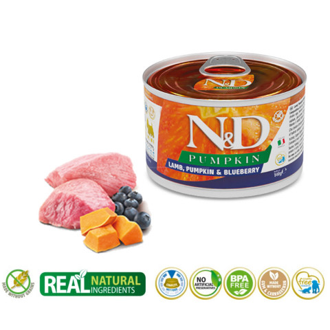 FARMINA N&D Dog Lamb, Pumpkin, Blueberry Adult Mini – vlhké krmivo pro psy – 140g - Fotogalerie 2