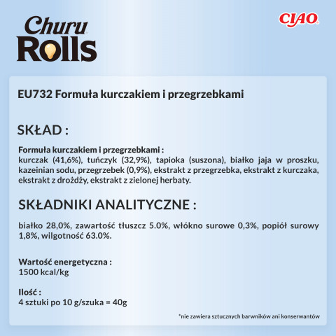 INABA Churu Rolls Chicken recipe wraps Tuna with scallop recipe - pamlsek pro kočky - 4x10 g - Fotogalerie 2
