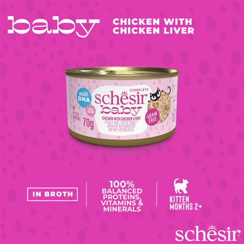 SCHESIR Baby Chicken s játry ve vývaru - mokré krmivo pro koťata - 70g - Fotogalerie 2