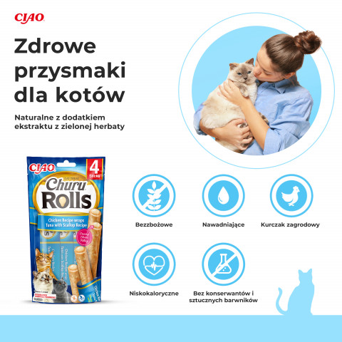 INABA Churu Rolls Chicken recipe wraps Tuna with scallop recipe - pamlsek pro kočky - 4x10 g - Fotogalerie 7