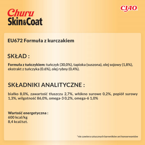 INABA Churu Skin&Coat Chicken recipe - pamlsek pro kočky - 4x14 g - Fotogalerie 2